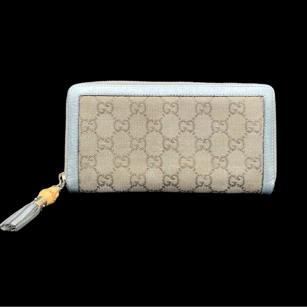 Gucci GG Canvas & Leather Long Wallet w/ Bamboo Zipper Pull